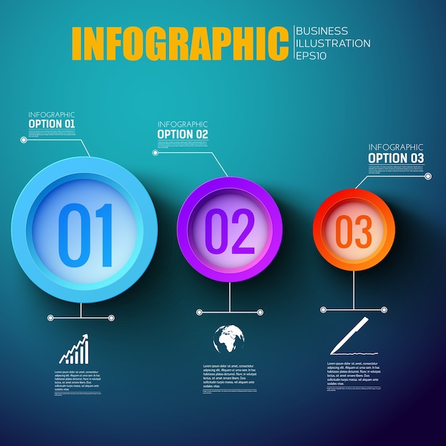 Layout di infografica passo dopo passo di rete con tre etichette colorate di marcatura delle opzioni piatte