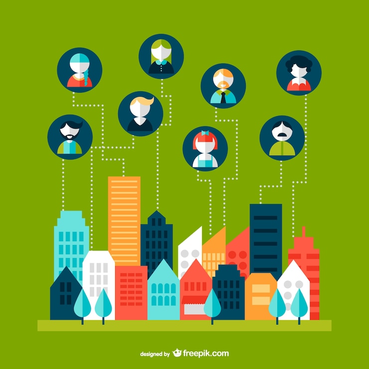 Free Vector networking cityscape infographic