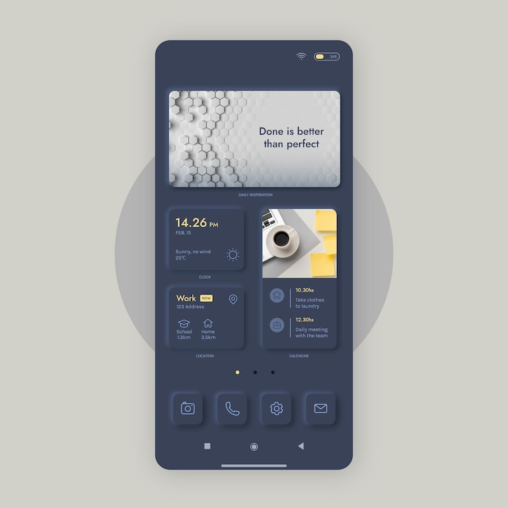 Free Vector neumorph home screen template for smartphone