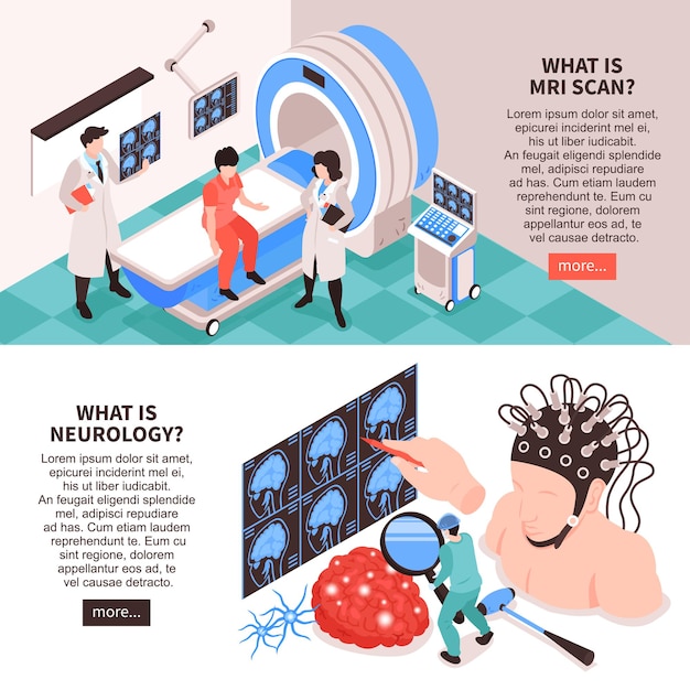 MRI 스캔 테스트 및 뇌 연구 정보 일러스트가있는 신경 센터