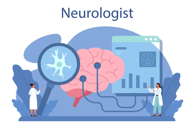 Neurologist Examining Human Brain: Illustration in Cartoon Style