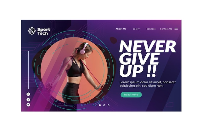 Free vector never give up sport landing page template