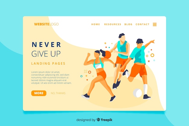 Free vector never give up sport landing page