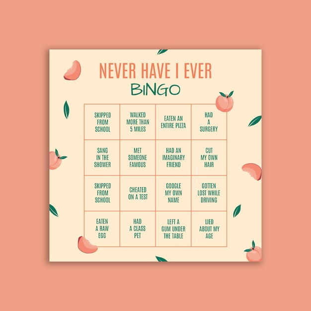 Free vector never have i ever bingo instagram post