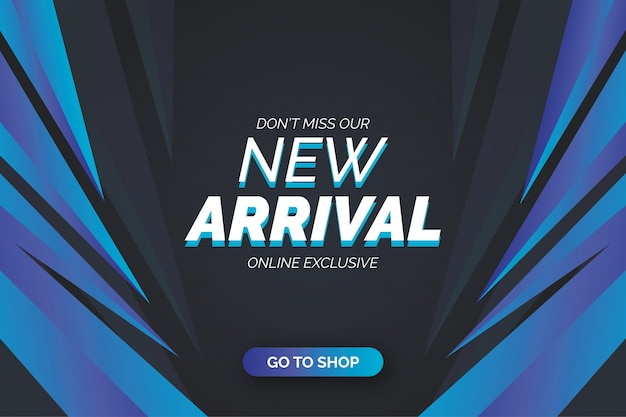 Free vector new arrival banner template with blue shapes