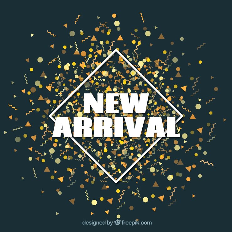 मुफ़्त वेक्टर new arrival concept background with golden confetti
