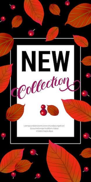 Free vector new collection lettering with leaves and berries. autumn offer or sale advertising