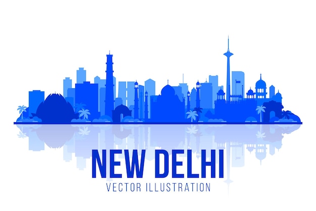 Vettore gratuito sfondo vettoriale dello skyline della silhouette della città di nuova delhi india illustrazione alla moda piatta concetto di viaggi d'affari e turismo con edifici moderni immagine per banner o sito web