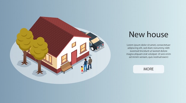 가족 집 판매시 아이소 메트릭 가로 부동산 웹 사이트 배너에 새 집