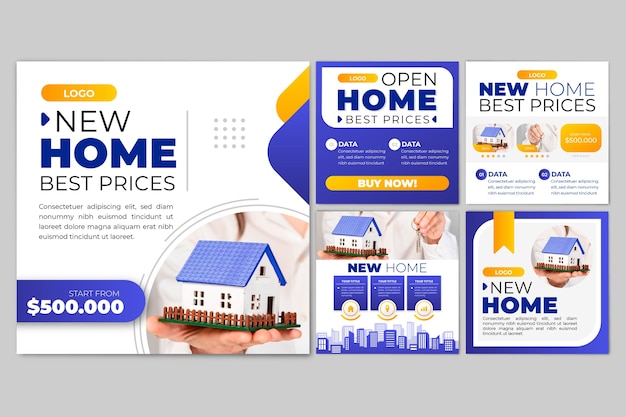 Free vector new home prices instagram post collection