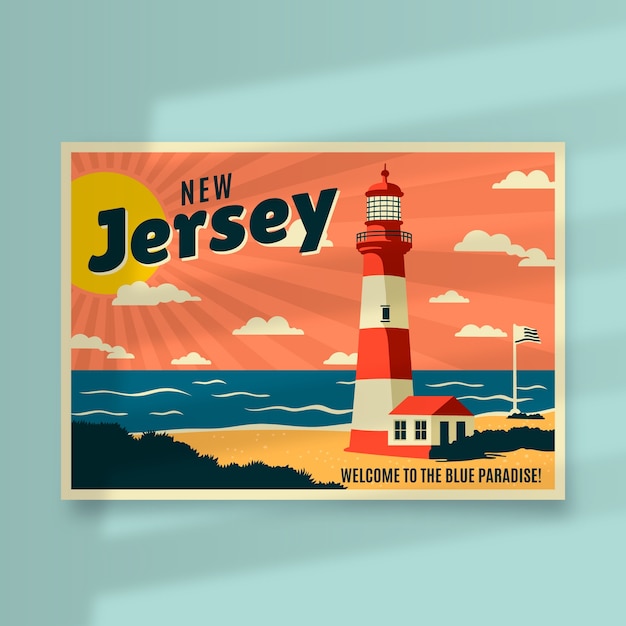 Vettore gratuito illustrazione della cartolina del new jersey