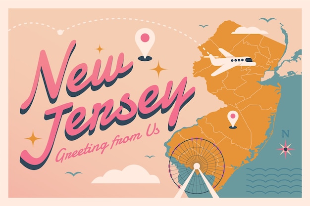 Vettore gratuito illustrazione della cartolina del new jersey