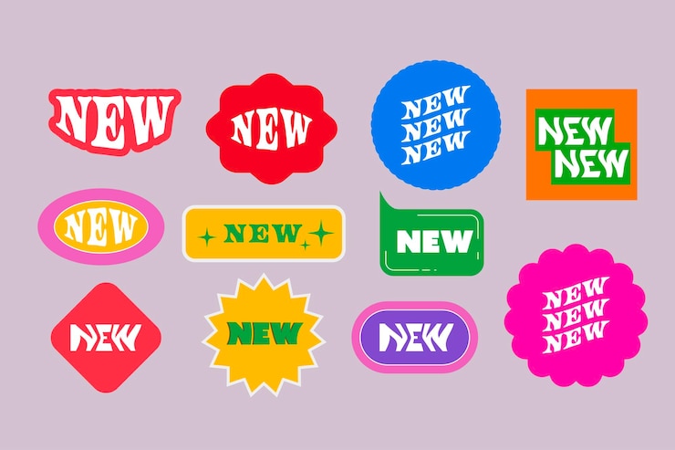 Free Vector new label pack y2k symbols retro circle brand icons sale tags creative arrival trendy shapes