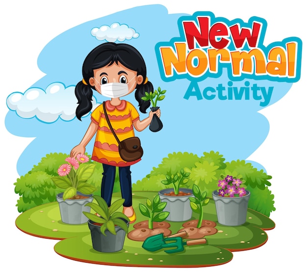 Free vector new normal activity with a girl at the garden