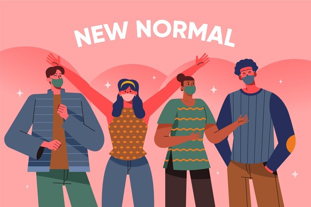 New normal group of friends wearing masks