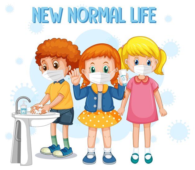 New Normal Life with children wearing masks