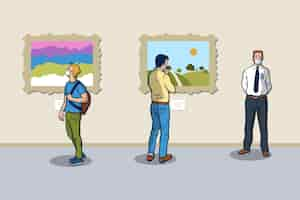 Free vector new normal scenes at the museums