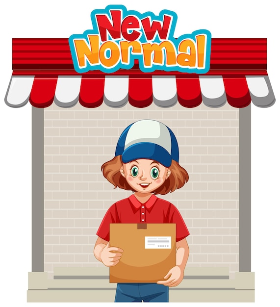 New normal with delivery girl cartoon character