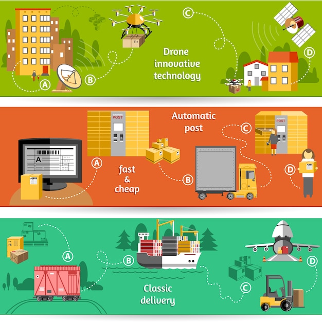 New package delivery with drone innovative technology logistics service solutions banner