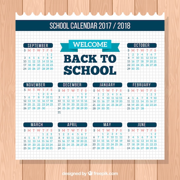 New school calendar on notebook paper