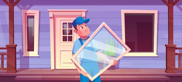 Free vector new window install renovation vector illustration