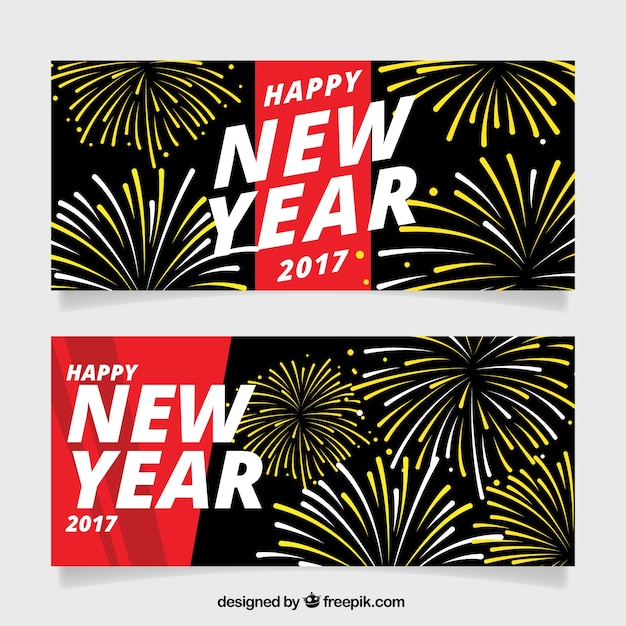 Free vector new year 2017 banners with fireworks