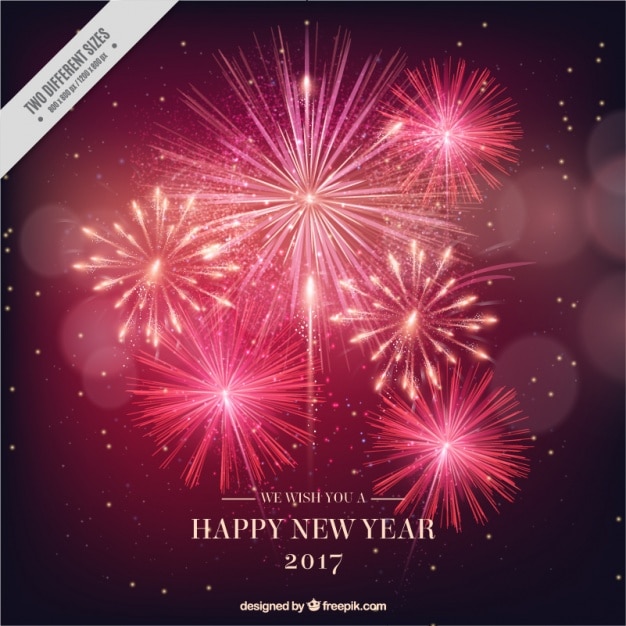 Free vector new year 2017 bright fireworks background