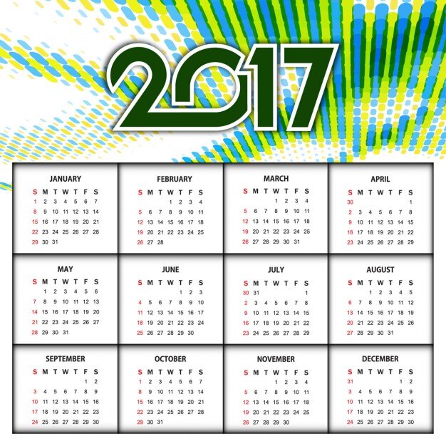 New year 2017 calendar with colored stripes