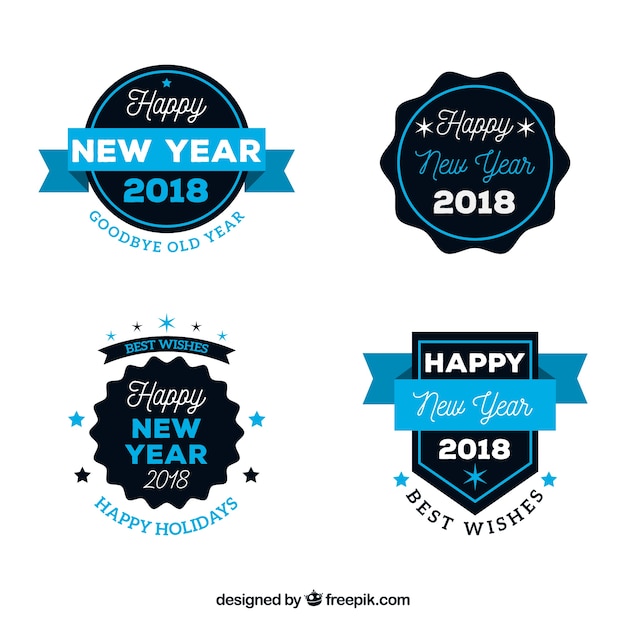 Free vector new year 2018 badge collection in blue