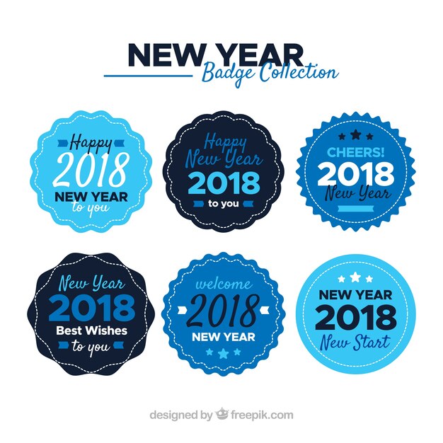 New year 2018 badge collection in blue