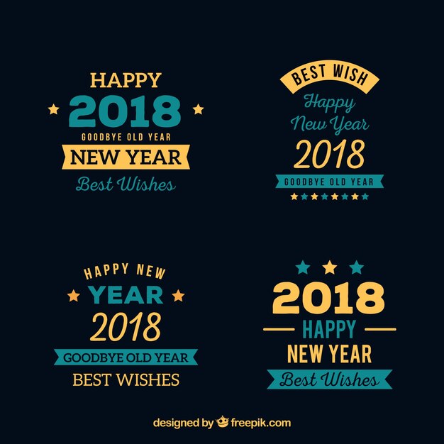 New year 2018 badge collection in green and yellow