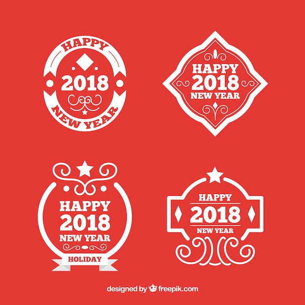 Free vector new year 2018 badge collection in red