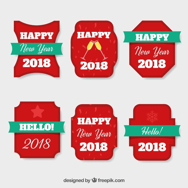 New year 2018 badge collection in red