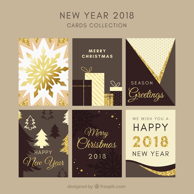 Free vector new year 2018 card collection in chocolate tones