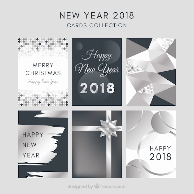 Free vector new year 2018 card collection in silver tones