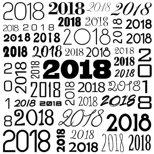 New Year 2018 Different Typography Heading Collection with Set o