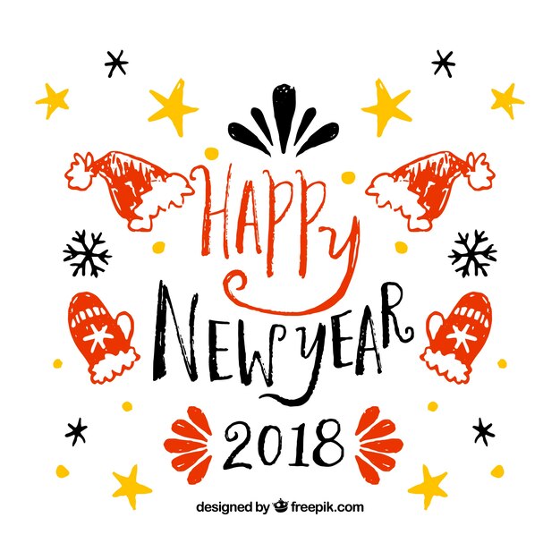 Free Vector new year 2018 lettering with sketches