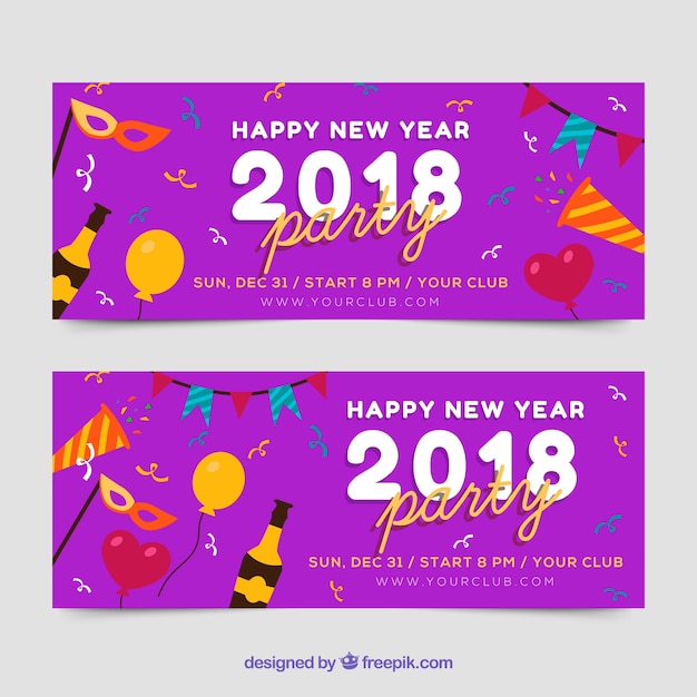 Banner festa di capodanno 2018 in viola