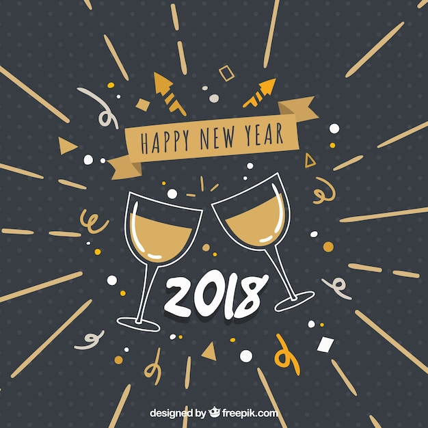 Бесплатное векторное изображение Новый год 2018 старинные фон с чашками