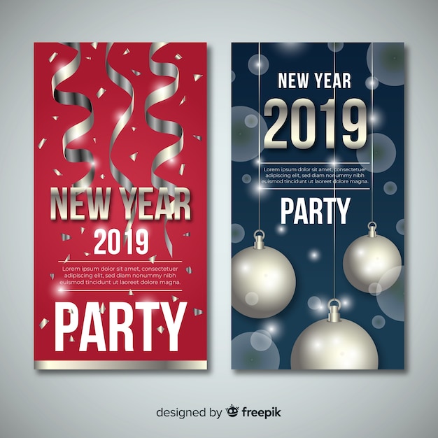 New year 2019 banner with silver elements