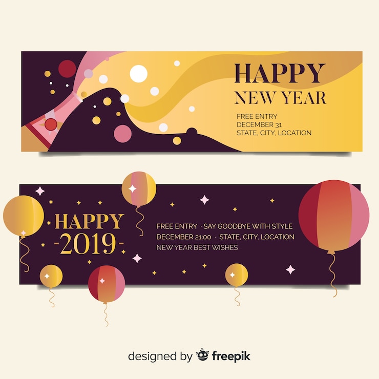 免費 Vector 新年 2019 年旗<br >