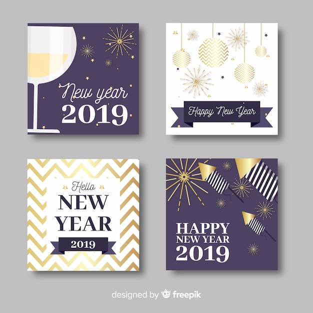 Free vector new year 2019 cards set