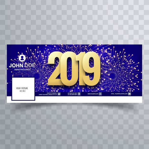 New year 2019 celebration facebook cover banner template design