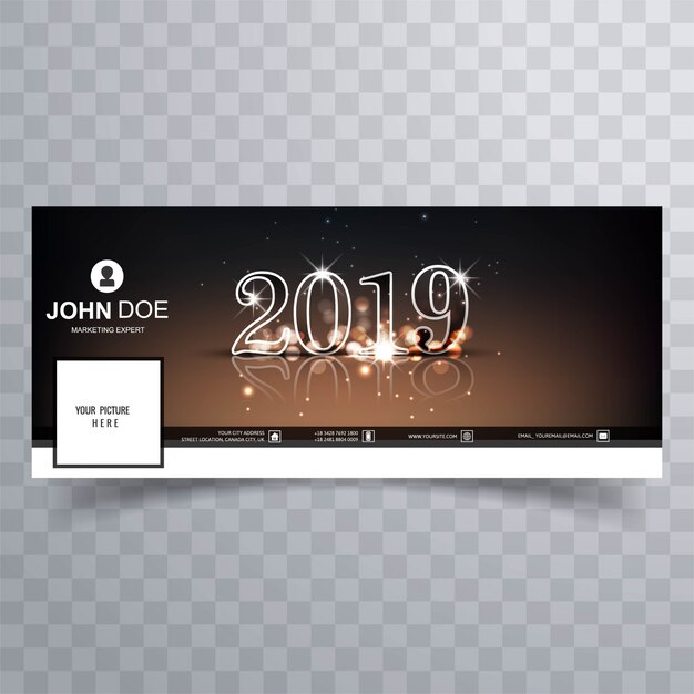 New year 2019 celebration facebook cover banner template design