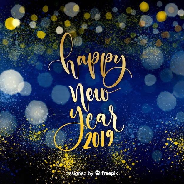 Free vector new year 2019 composition with blurred style