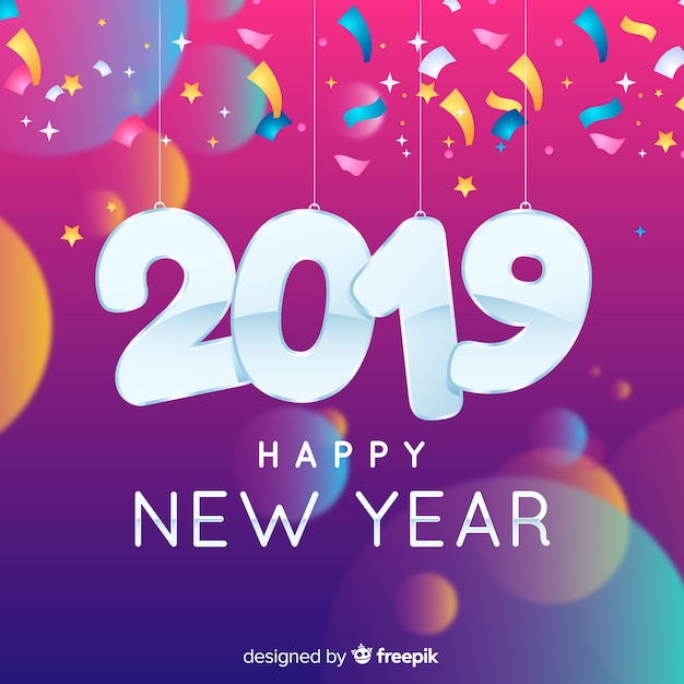 Composizione del nuovo anno 2019 con coriandoli colorati