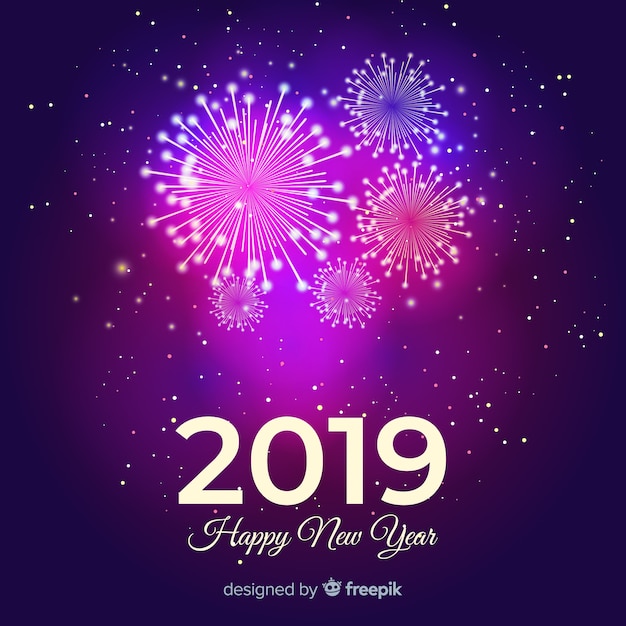 Free vector new year 2019 composition with fireworks