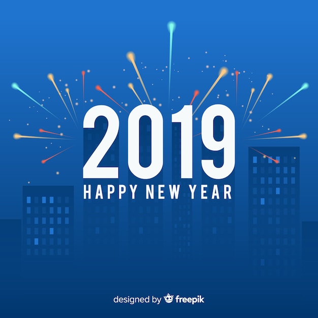 Free vector new year 2019 composition with fireworks