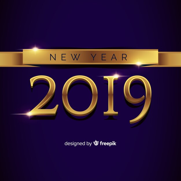 Composizione del nuovo anno 2019 con stile dorato