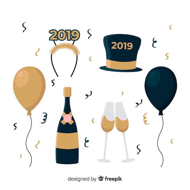 Free vector new year 2019 decoration set